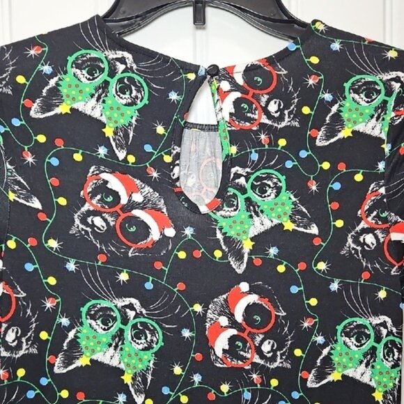 Modcloth Festive Holiday Kitty Dog Christmas Print Long Sleeve Dress Small New - Picture 6 of 10